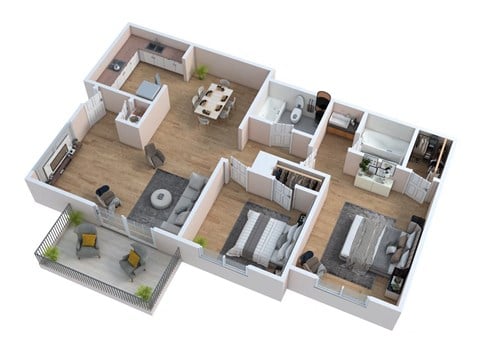 Floor plan for 2 beds, 2 baths, 1280 sqft
